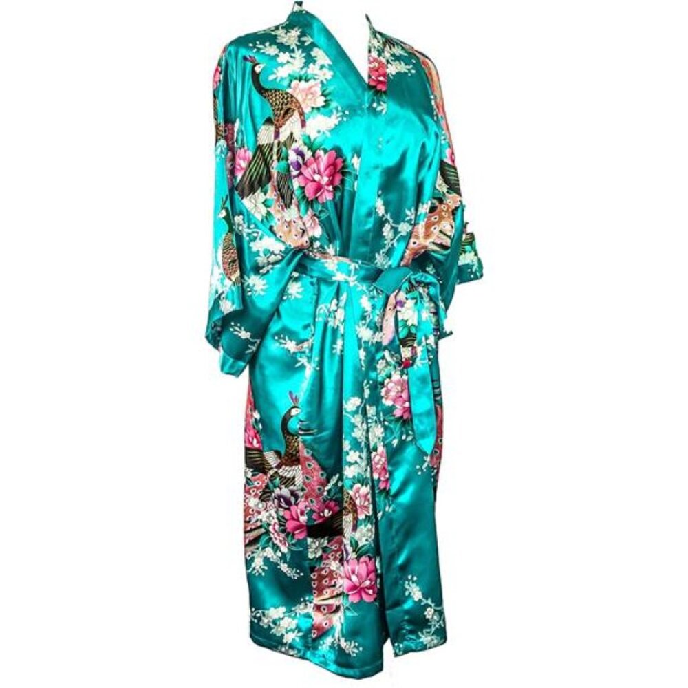 Long Kimono Robe for Women, Premium Lightweight Peacock